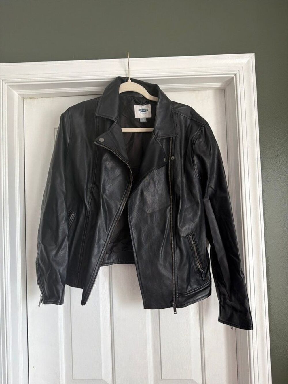 Old Navy Black Faux Leather Moto Jacket Asymmetrical Zip Size L